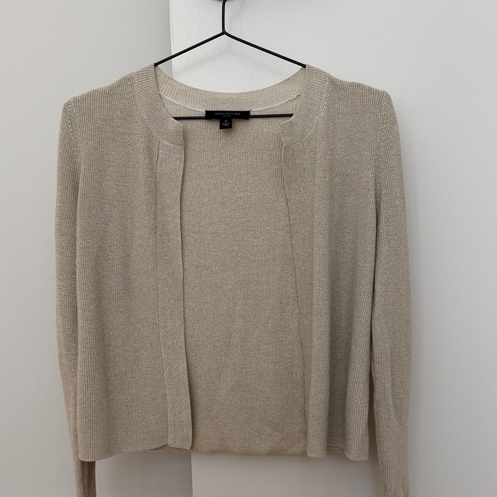 Ann Taylor Light Beige Shimmer Cardigan Sweater Set - Picture 4 of 5
